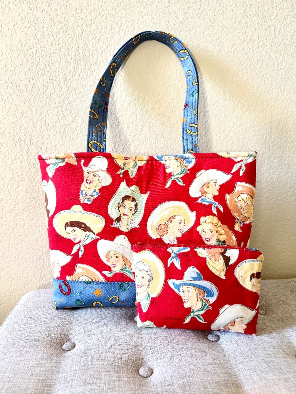 Western Cowgirl Tote Bag Alexander Henry Buckarettes & Zippered Pouch